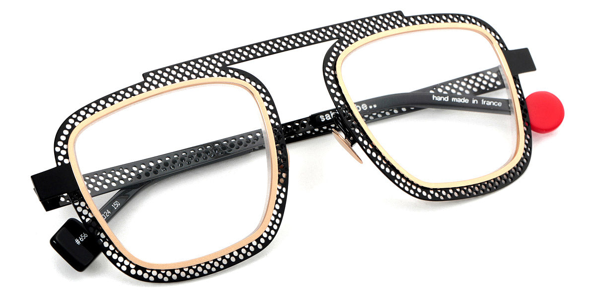 Sabine Be® Be Boyish Hole SB Be Boyish Hole 656 52 - Glossy Black Perforated / Polished Rose Gold Eyeglasses