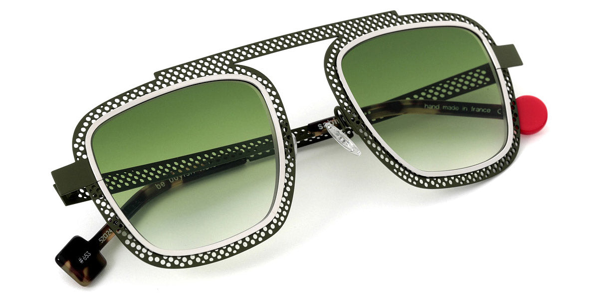 Sabine Be® Be Boyish Hole Sun SB Be Boyish Hole Sun 653 52 - Khaki Satin Perforated / Polished Palladium Sunglasses