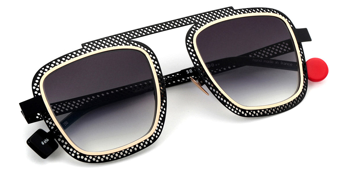 Sabine Be® Be Boyish Hole Sun SB Be Boyish Hole Sun 656 52 - Glossy Black Perforated / Polished Rose Gold Sunglasses