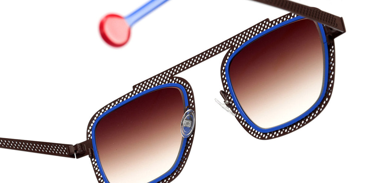 Sabine Be® Be Boyish Hole Sun SB Be Boyish Hole Sun 659 52 - Dark Chocolate Satin Perforated / Blue Majorelle Satin Sunglasses