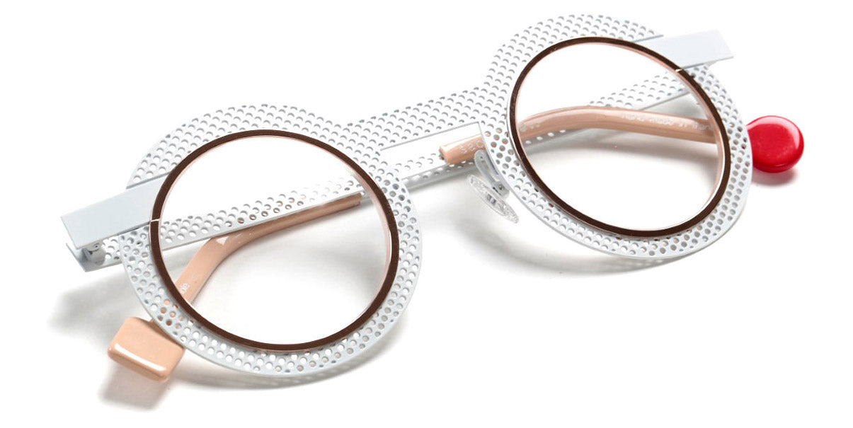 Sabine Be® Be Gipsy Hole SB Be Gipsy Hole 505 43 - Satin White Perforated / Polished Rose Gold Eyeglasses