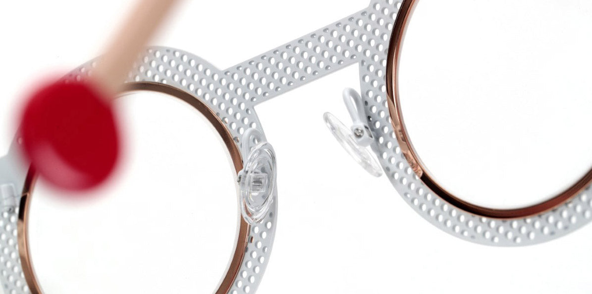 Sabine Be® Be Gipsy Hole SB Be Gipsy Hole 505 43 - Satin White Perforated / Polished Rose Gold Eyeglasses