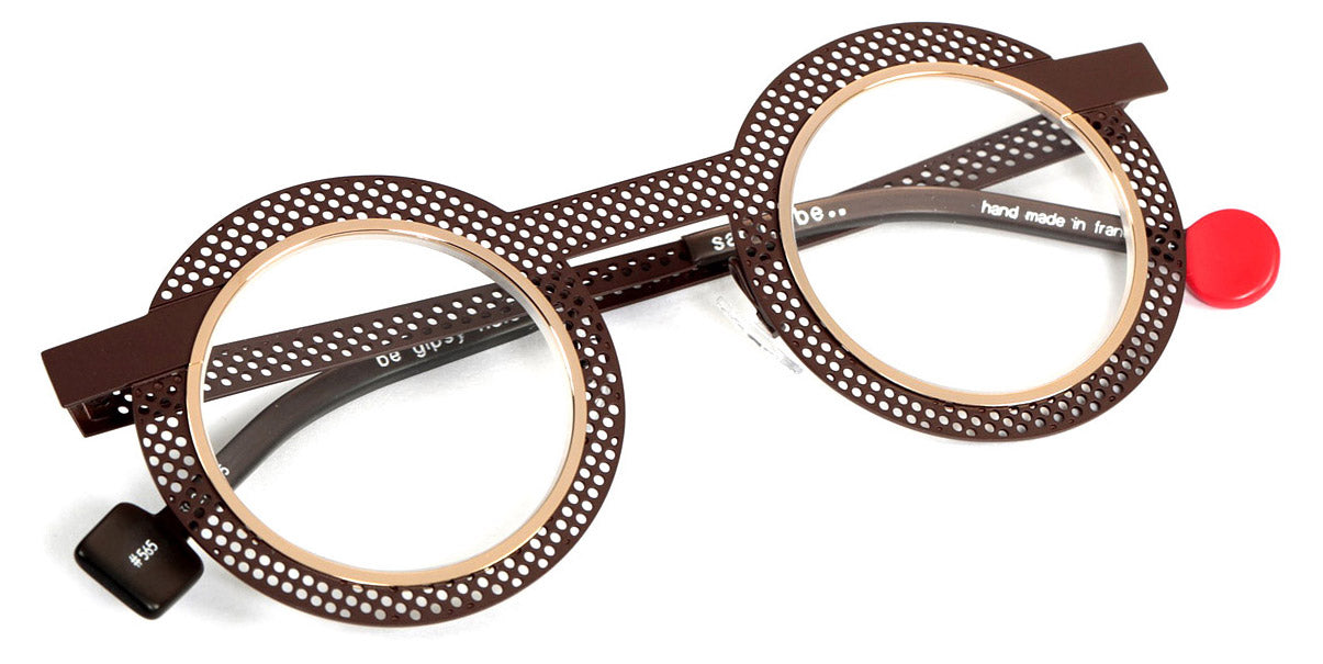 Sabine Be® Be Gipsy Hole SB Be Gipsy Hole 565 43 - Satin Dark Chocolate Perforated / Polished Yellow Gold Eyeglasses