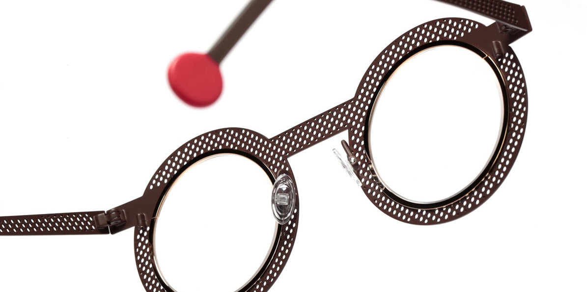 Sabine Be® Be Gipsy Hole SB Be Gipsy Hole 565 43 - Satin Dark Chocolate Perforated / Polished Yellow Gold Eyeglasses