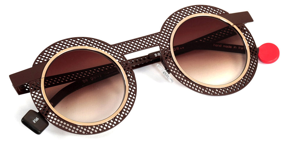 Sabine Be® Be Gipsy Hole Sun SB Be Gipsy Hole Sun 565 43 - Satin Dark Chocolate Perforated / Polished Yellow Gold Sunglasses