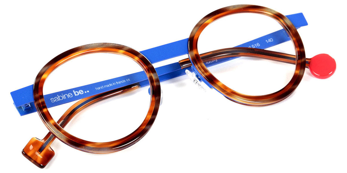 Sabine Be® Be Lucky SB Be Lucky 516 47 - Shiny Blond Veined Tortoise / Majorelle Blue Satin Eyeglasses