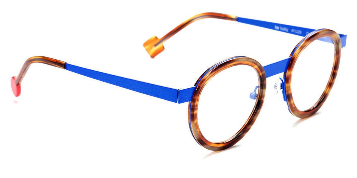 Sabine Be® Be Lucky SB Be Lucky 516 47 - Shiny Blond Veined Tortoise / Majorelle Blue Satin Eyeglasses