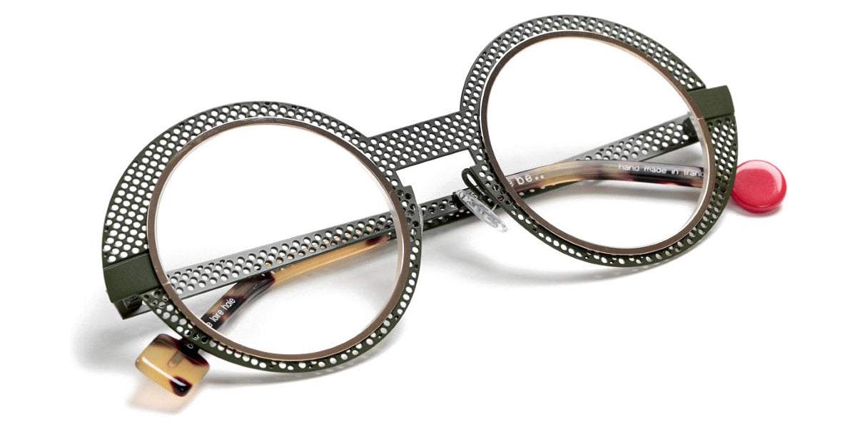 Sabine Be® Be Val De Loire Hole SB Be Val De Loire Hole 491 50 - Perforated Satin Khaki / Polished Yellow Gold Eyeglasses