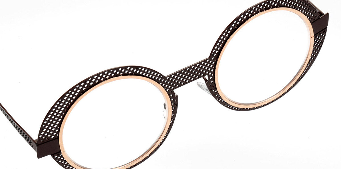 Sabine Be® Be Val De Loire Hole SB Be Val De Loire Hole 567 50 - Satin Dark Chocolate Perforated / Polished Rose Gold Eyeglasses