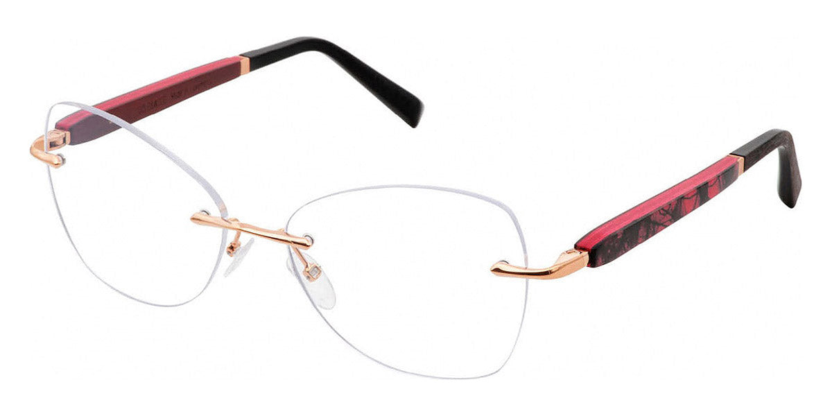 Gold & Wood® LUNA G&W LUNA 02 54 - 02 - Shiny Rose Gold/Black Washiwood/Fuchsia Curly Maple/Burgundy Bolivar Eyeglasses