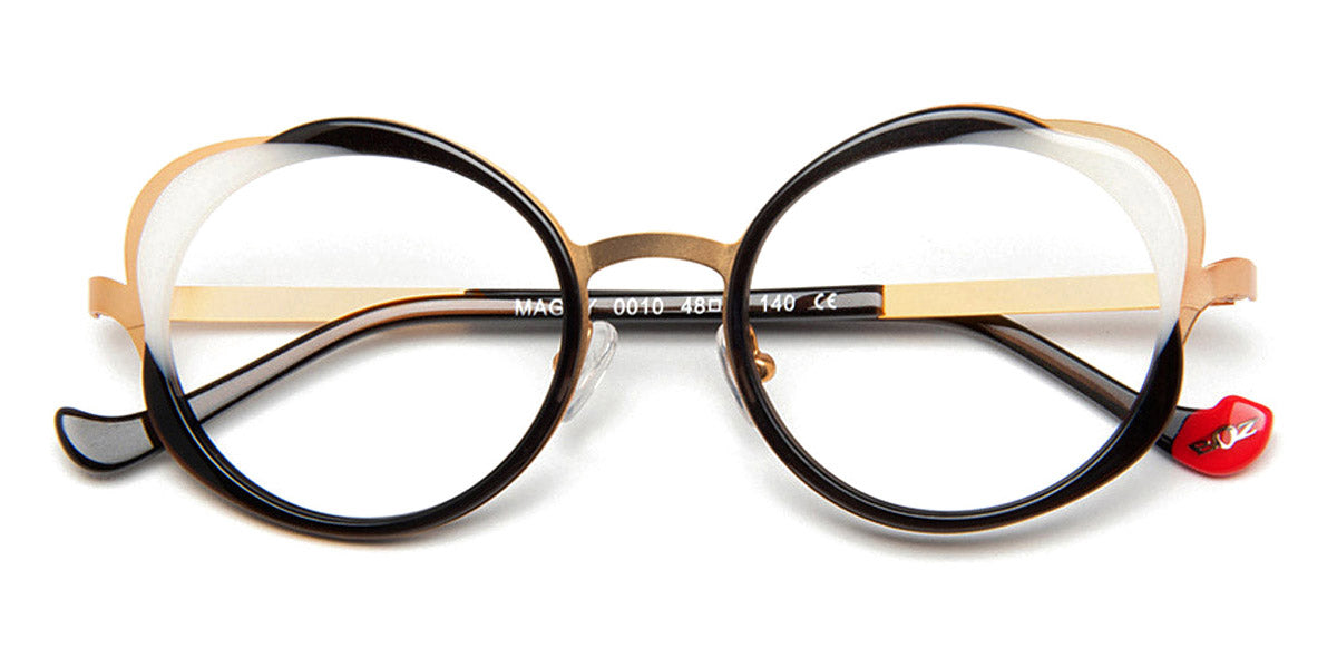 J.F. Rey® Maguy JR Maguy 0010 48 - 0010 Black/White/Satin Gold Eyeglasses