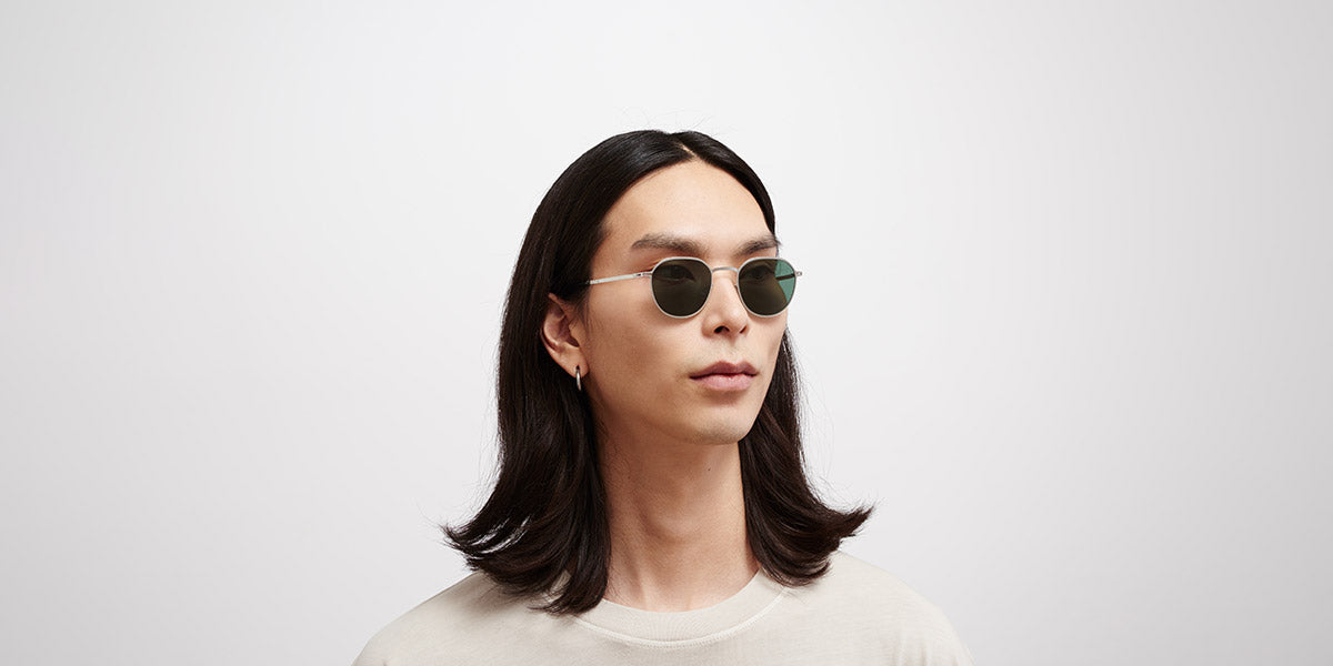 Mykita® TALVI MYK TALVI Shiny Silver / Dark Green Solid 47 - Shiny Silver / Dark Green Solid Sunglasses