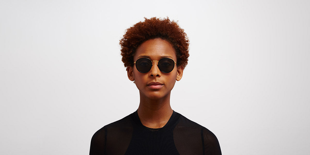 Mykita® TUVA MYK TUVA A15 Glossy Gold/Black / Dark Grey Solid 48 - A15 Glossy Gold/Black / Dark Grey Solid Sunglasses